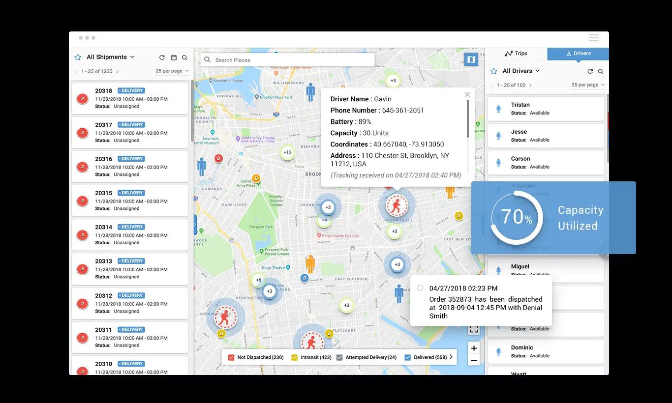 Capacity utilized overview through middle mile logistics software