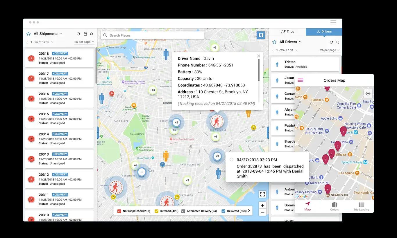 Live order status using multi stop route planner