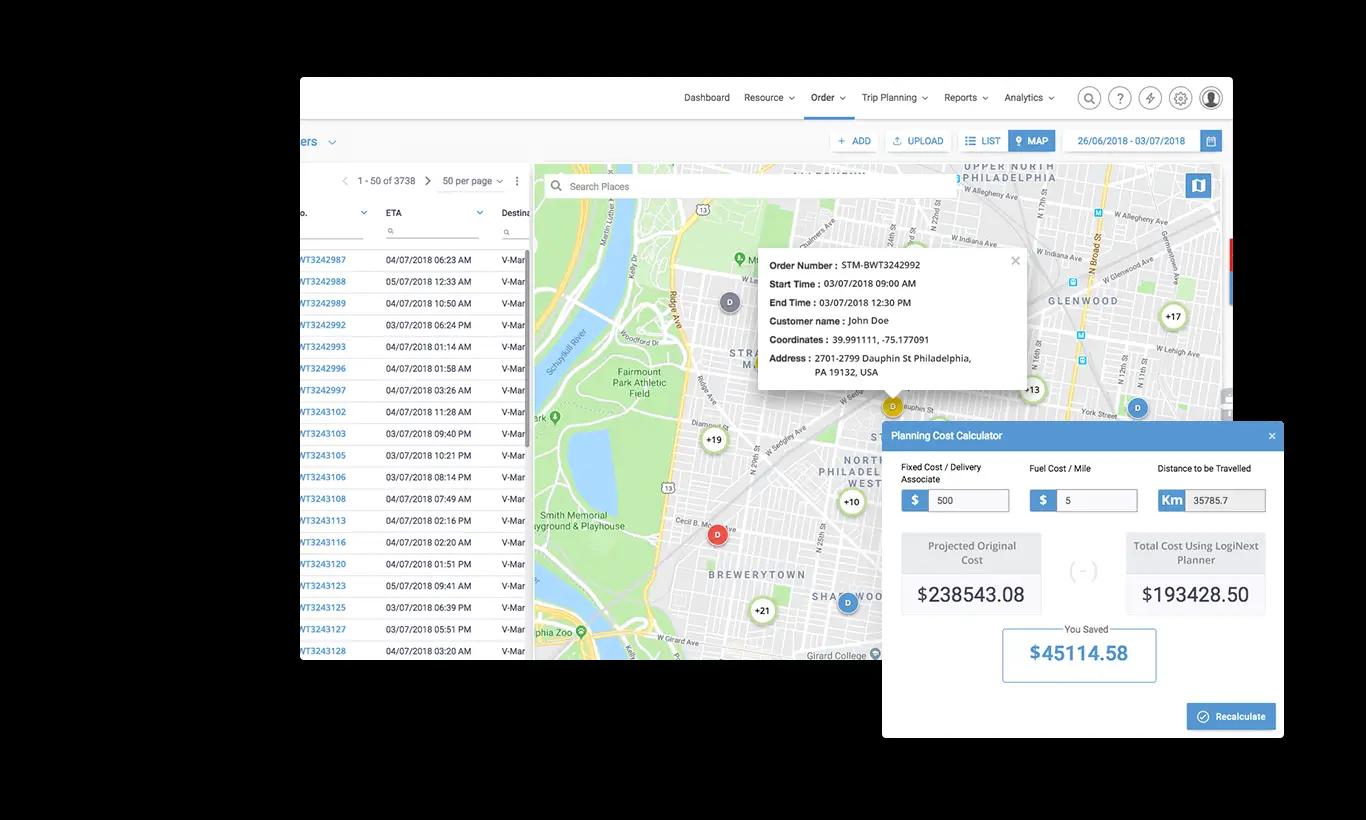 Cost calculation using Route Planning Software