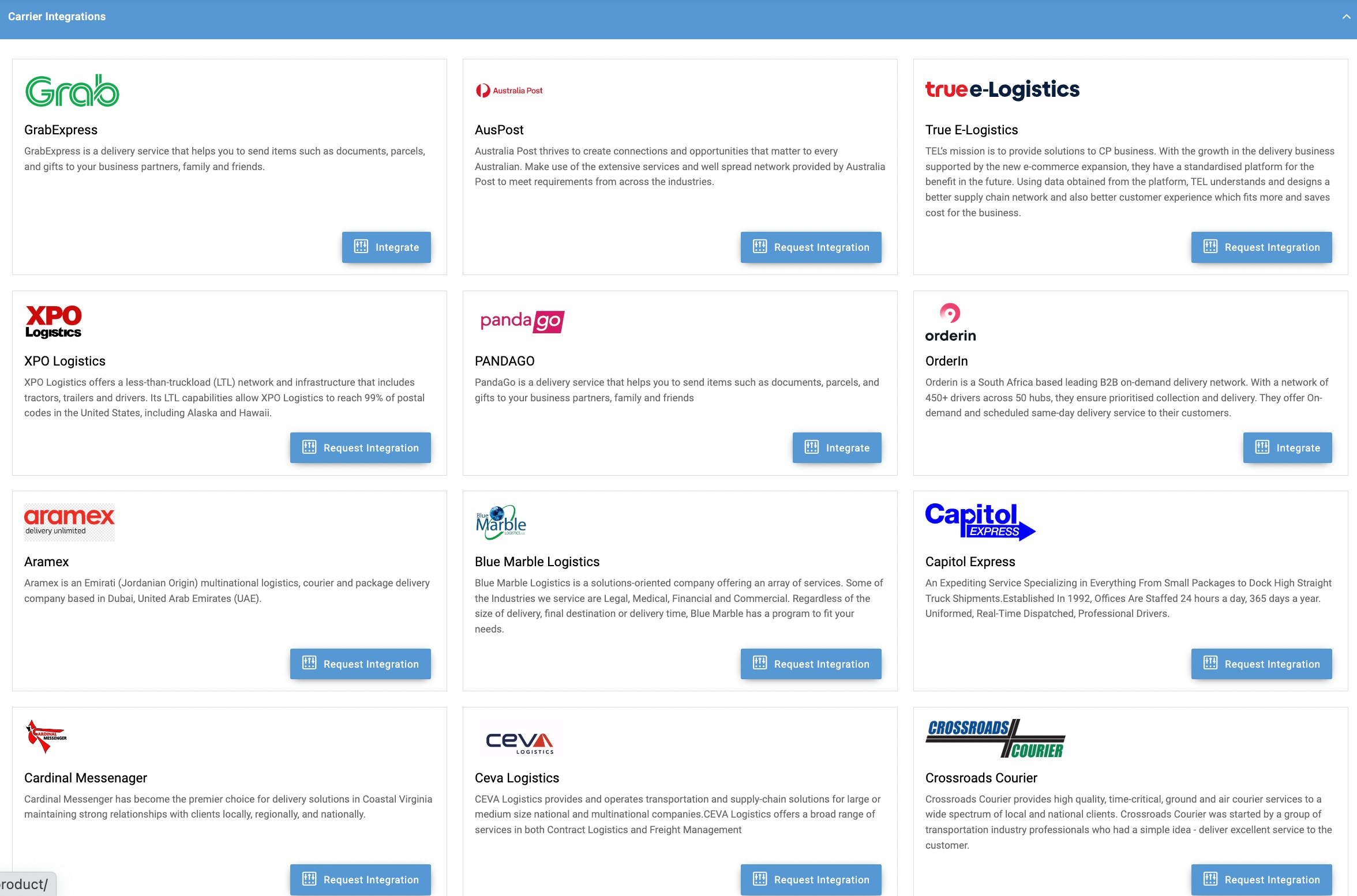 Carrier Integration Marketplace